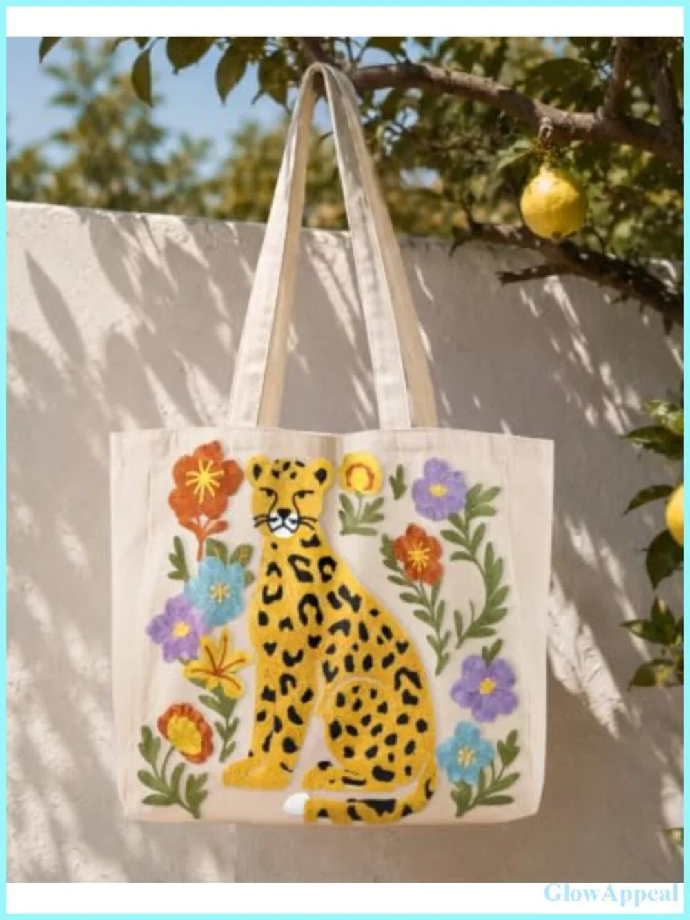 Embroidered Canvas Tote Bag with Magnetic Closure